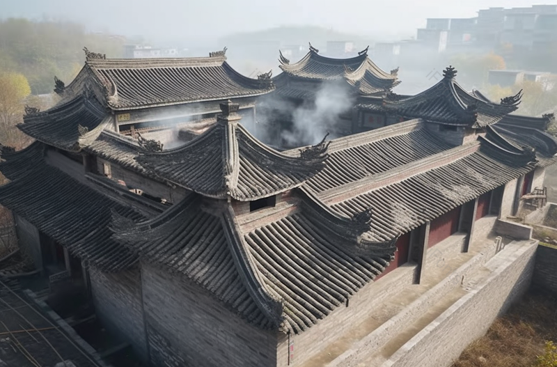 古典城楼建筑烟雾航拍,高清,摄影图,摄影图片,图片大全,摄影图免费下载
